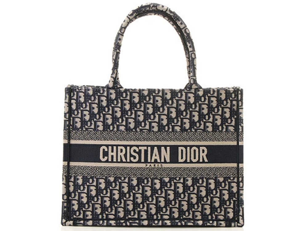 Christian Dior Oblique Book Tote Bag Canvas Navy Blue